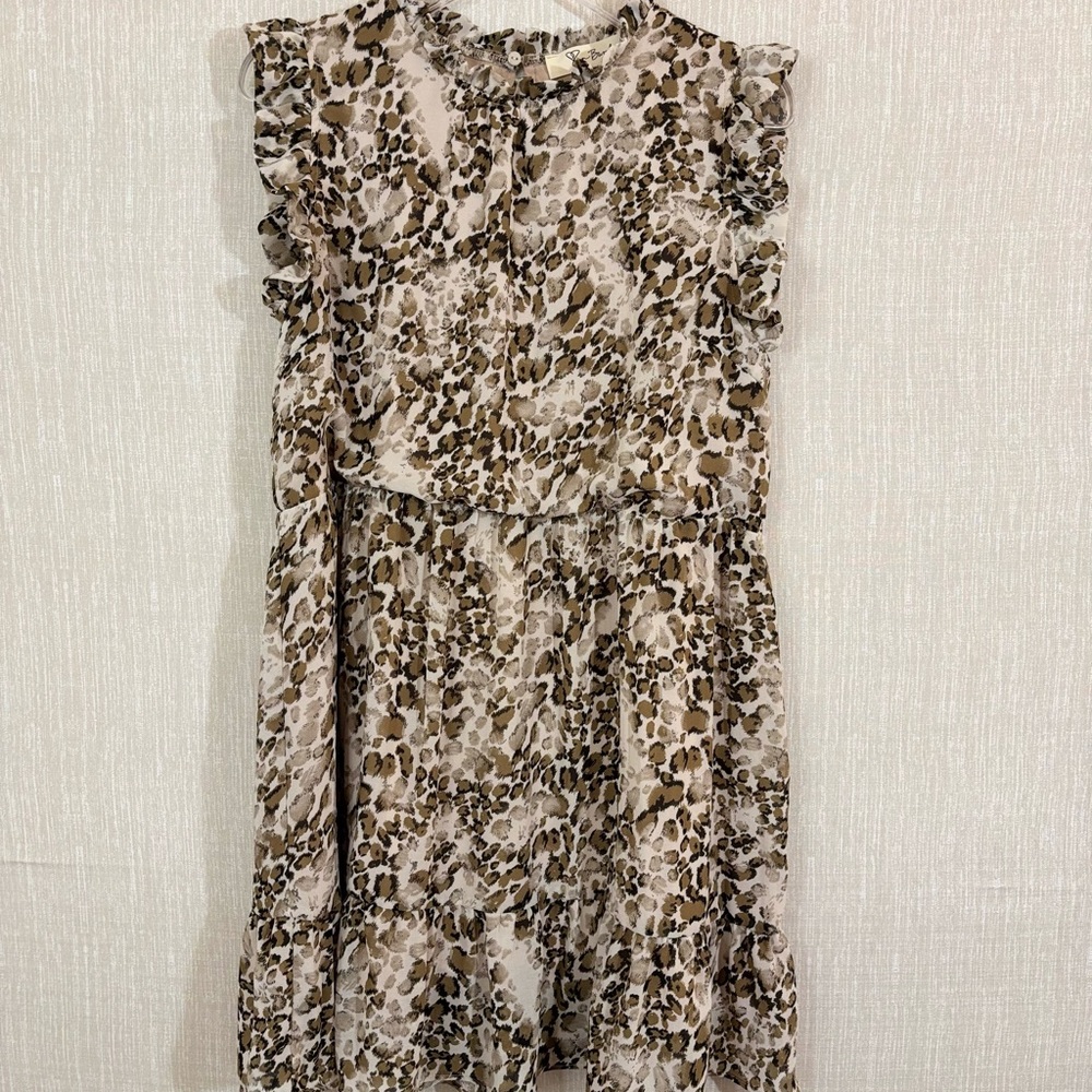 Lyn Burches Women's Leopard Print Ruffled Sleeveless Dress Size M